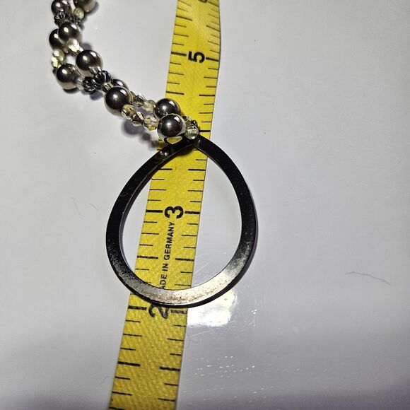 New York Silver Tone Beaded Necklace Teardrop Shaped Pendant 17-19" - Picture 9 of 14